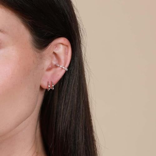 Obidos 14K Gold Plated Double Huggie Hoop Earrings for One Hole | Illusion Stud Earrings for Women - Image 2