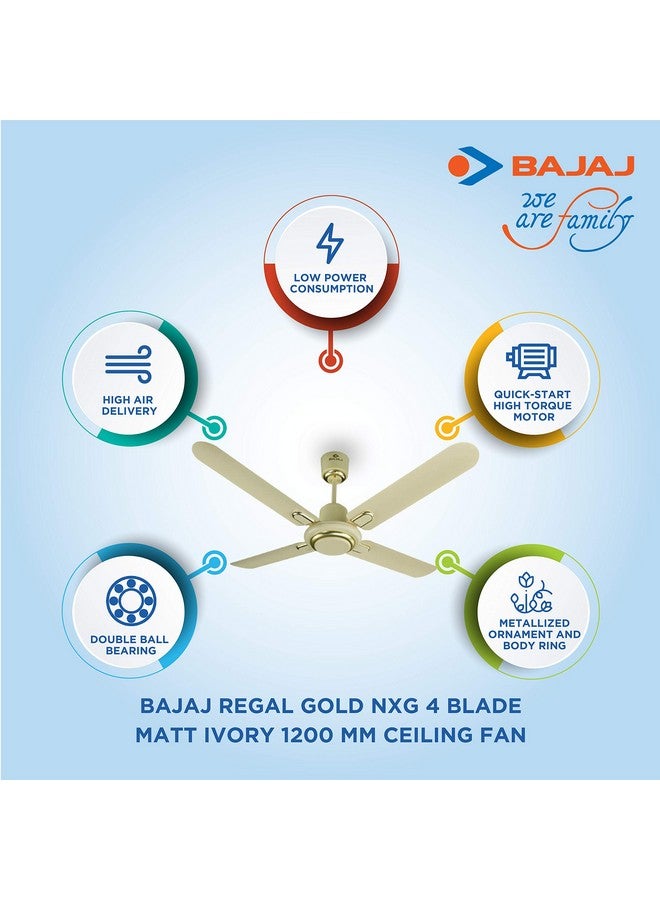 Bajaj مروحة سقف باجاج ريجال جولد NXG 4 شفرات مات إيفوري 1200 مم - Image 2