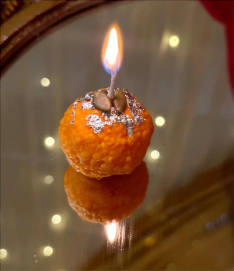 Make a Wish ® Diwali Decorative Scented Motichoor Laddu-Shaped Soy Wax Candles - Set of 4 pcs for Festive Gifting and Home Decoration (MOTICHOOR LADDU) - Image 1