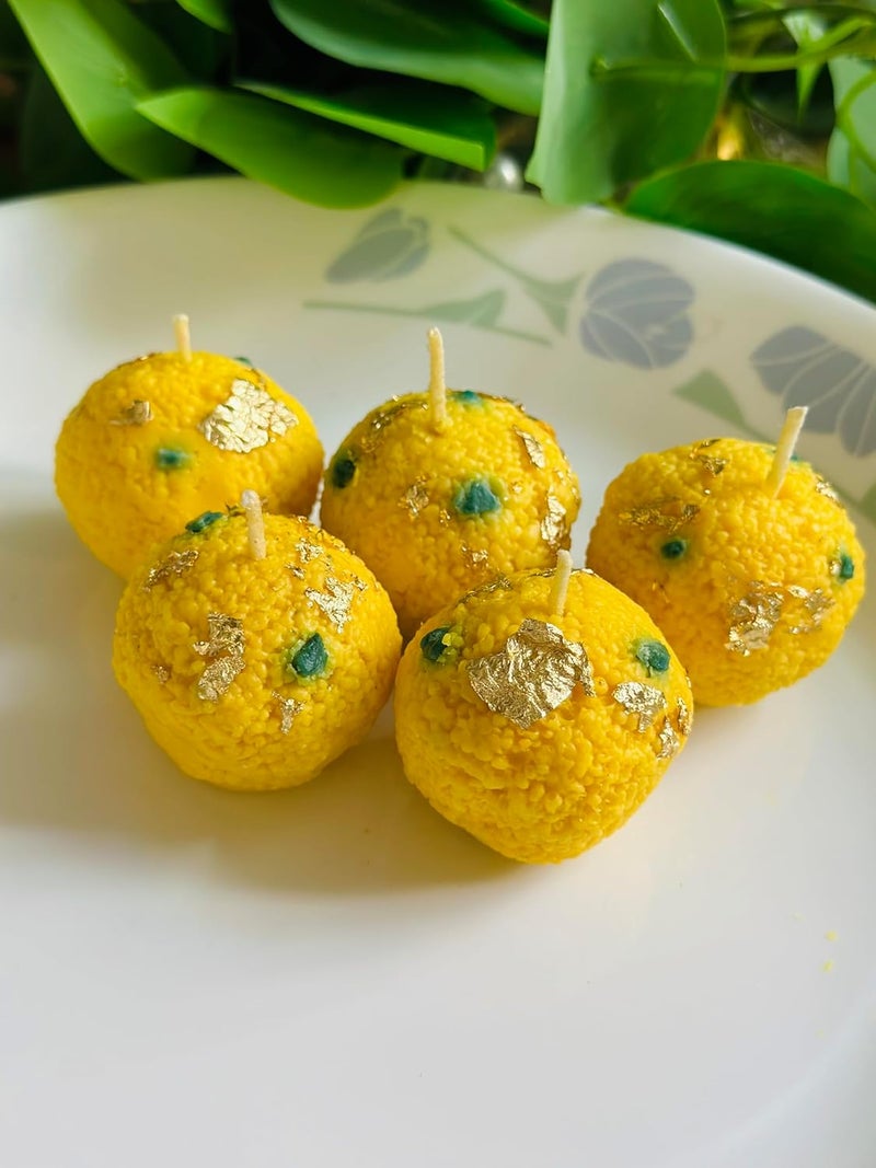 Make a Wish ® Diwali Decorative Scented Motichoor Laddu-Shaped Soy Wax Candles - Set of 4 pcs for Festive Gifting and Home Decoration (MOTICHOOR LADDU) - Image 3
