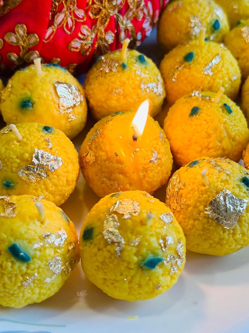 Make a Wish ® Diwali Decorative Scented Motichoor Laddu-Shaped Soy Wax Candles - Set of 4 pcs for Festive Gifting and Home Decoration (MOTICHOOR LADDU) - Image 2