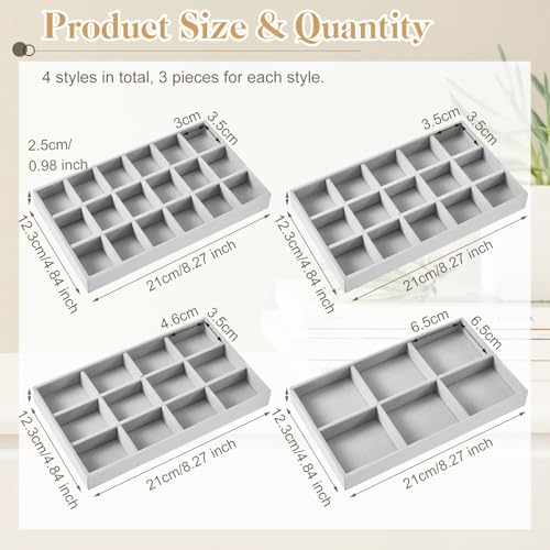 Junkin 12 Pcs Jewelry Tray Velvet Stackable Jewelry Organizer Trays Divided Earring Accessories Storage Containers Box(Gray) - Image 2