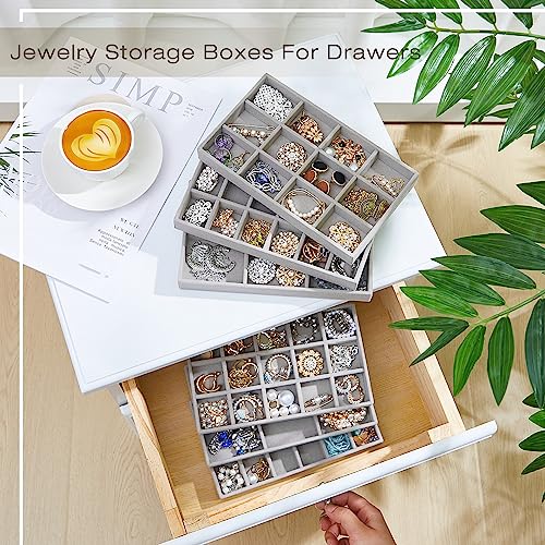Junkin 12 Pcs Jewelry Tray Velvet Stackable Jewelry Organizer Trays Divided Earring Accessories Storage Containers Box(Gray) - Image 5
