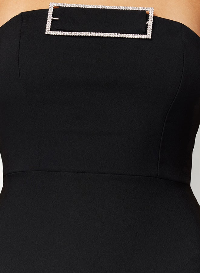 trendyol Black Shiny Stone Accessory Woven Short Elegant Evening Dress TPRSS24EL00087  - Image 5