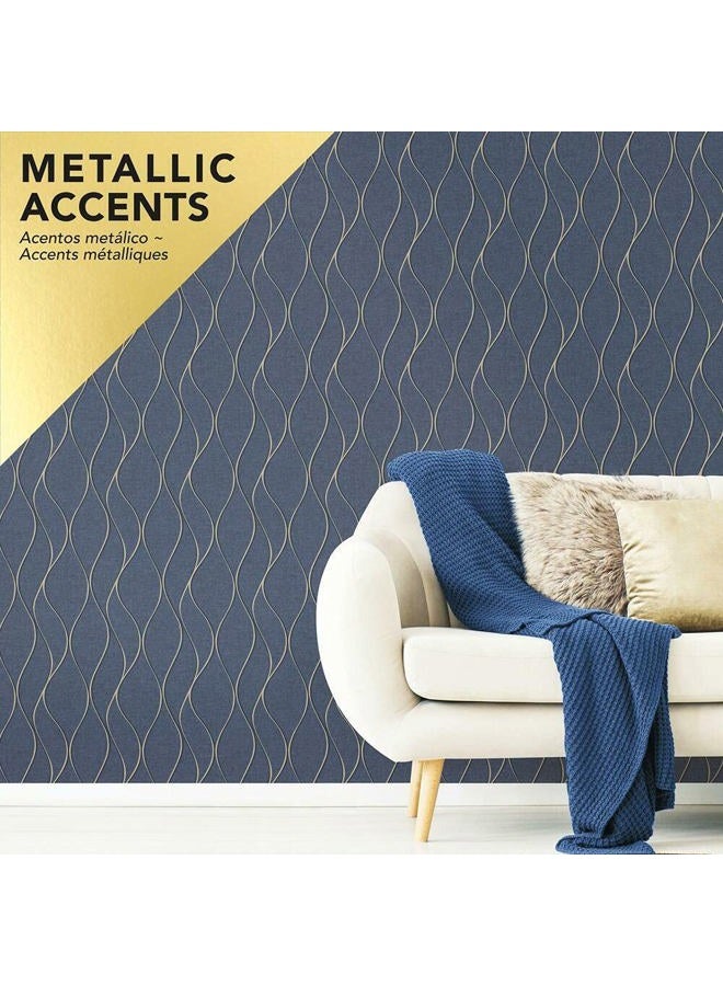 Roommates Rmk11293Wp Blue Wave Ogee Peel And Stick Wallpaper - Image 2