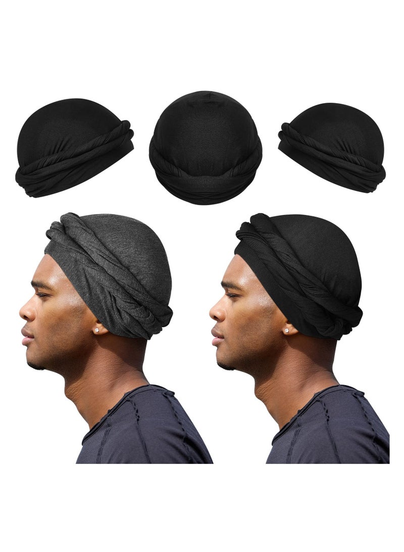 Excefore Turban for Men Turban Vintage Twist Head Wraps for Men Stretch Modal and Satin Turban Scarf Tie for Hair 2 Pcs  - Image 1
