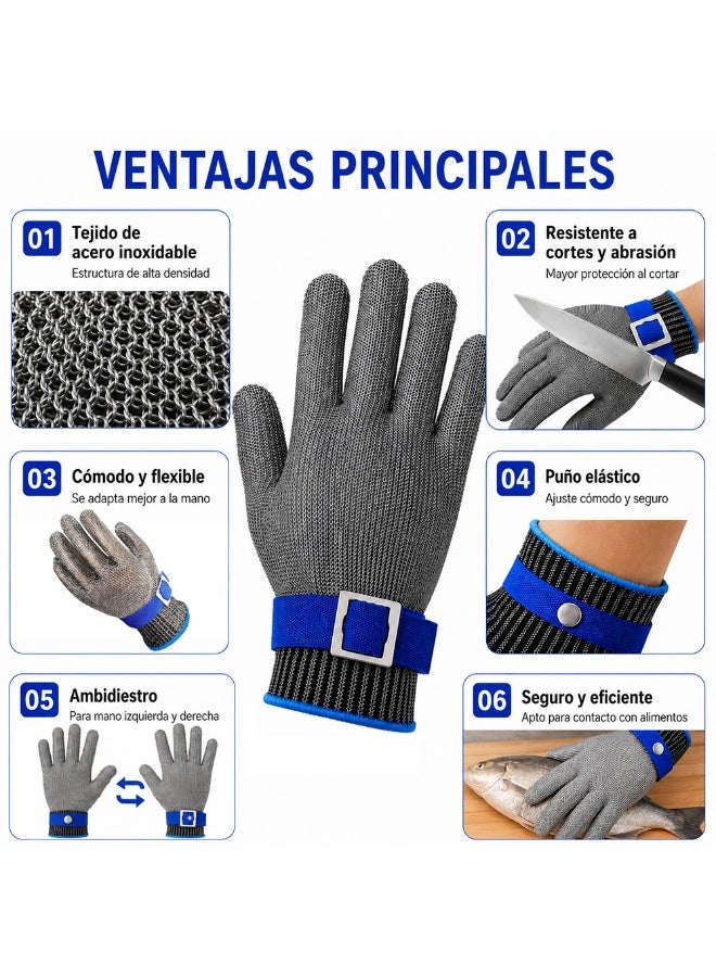 TACMEKA 4 Set Cut Resistant Gloves A9 Level 316 Stainless Steel Mesh Gloves with Nylon Liner, Adjustable Wrist Strap, Butcher Gloves for Meat Cutting, Kitchen Food Handling and Processing - Image 3