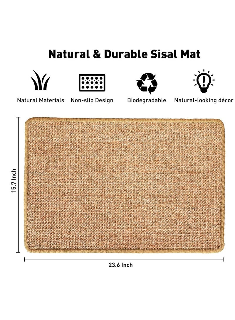 دوبكارت حصيرة خدش القطط من نسيج السيزال، مقاس 23.6 × 15.7 بوصة، سجادة خدش للقطط من السيزال الطبيعي، سجادة لأرضية القطط الأفقية، تحمي السجاد والأرائك - Image 1