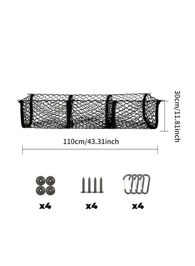 Black Heavy Duty Three Pocket Cargo Net Organizer Open Mesh SUV Truck Van - Image 3