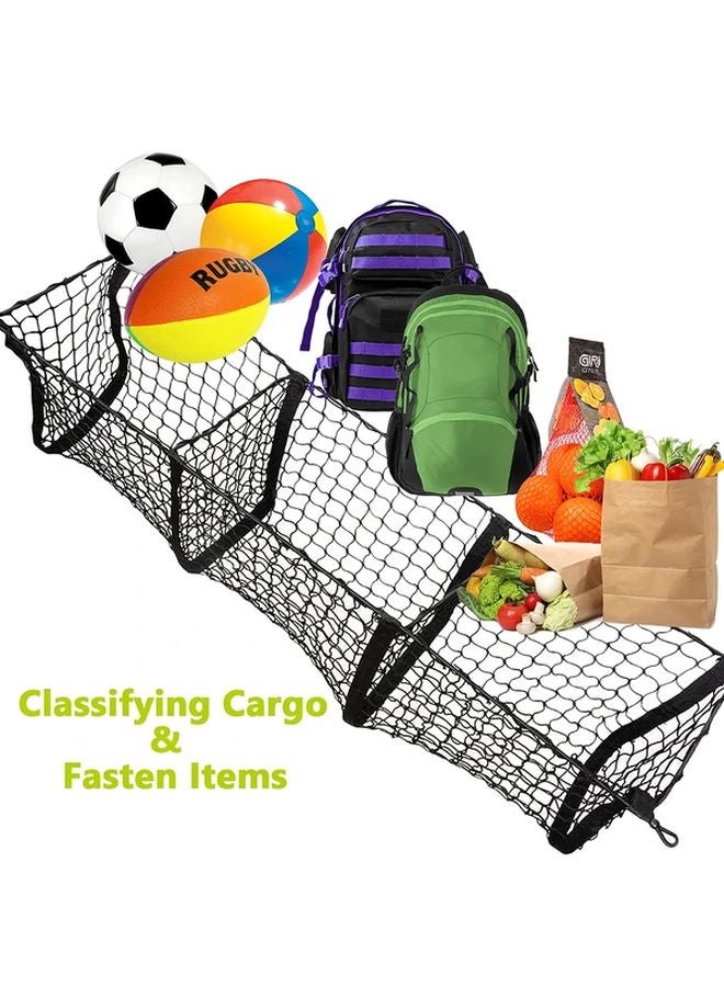 Black Heavy Duty Three Pocket Cargo Net Organizer Open Mesh SUV Truck Van - Image 5