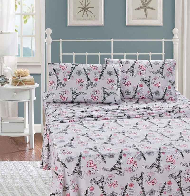 كيدز زون مجموعة Zone Zone Home Sheet Girls / Teens Paris Eiffel Tower Hearts Flower - Image 2