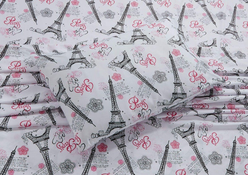 كيدز زون مجموعة Zone Zone Home Sheet Girls / Teens Paris Eiffel Tower Hearts Flower - Image 3