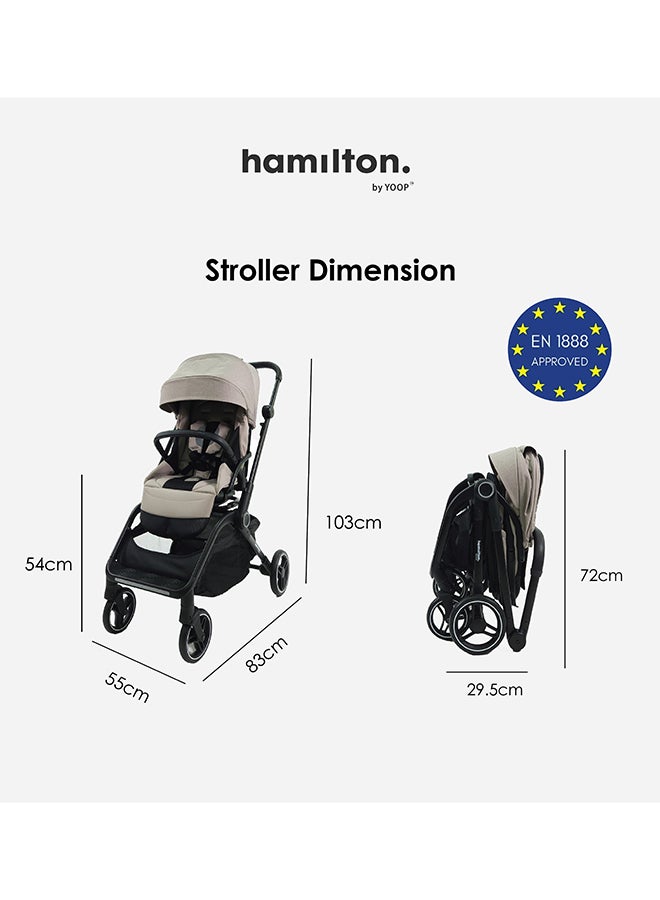Hamilton كرسي دوار 360° – تقنية MagicFold™، قابل للطي، عجلات عاكسة مع تعليق، يشمل حقيبة واقية وحامل أكواب، عربة دفع قابلة للتعديل وسهلة المناورة – عربة خفيفة الوزن – عربة قابلة للطي - Image 4