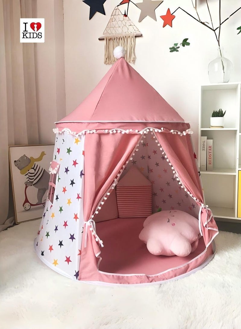 أنا أحب الأطفال الأطفال القطن خيمة لعبة ، قلعة المسرح حجم كبير للطي 110CM*110CM*130CM (الوردي) - Image 1