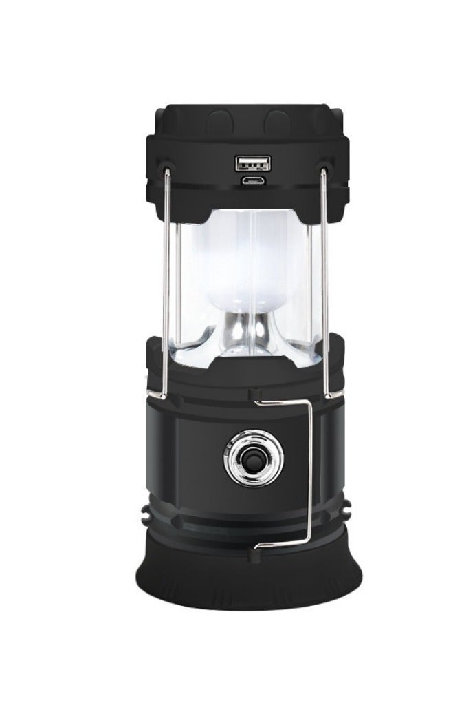 Collapsible Portable LED Camping Lantern Lightweight Waterproof Solar USB Rechargeable LED Flashlight Survival Kits for Indoor Outdoor Home Emergency Light Power Outages Hiking Hurricane 1-Pack Black - Image 1