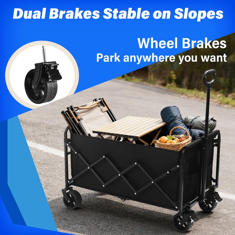 Yollber Large Folding Wagon Cart Heavy Duty, Collapsible Utility Wagon with Large Capacity and Adjustable Handle, Portable Outdoor Wagon for Camping, Sports, Beach, Gardening, Shopping and Tailgate - Image 3