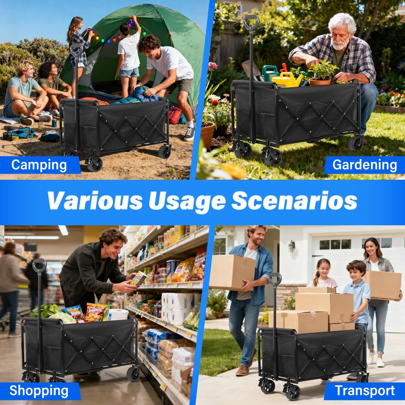 Yollber Large Folding Wagon Cart Heavy Duty, Collapsible Utility Wagon with Large Capacity and Adjustable Handle, Portable Outdoor Wagon for Camping, Sports, Beach, Gardening, Shopping and Tailgate - Image 4