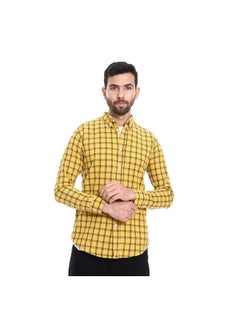 Windowpane Pattern Regular Fit Shirt - Mustard & Black