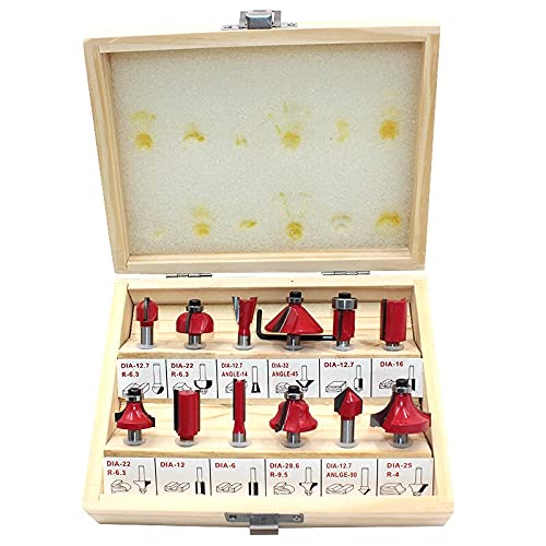 MLD MLD AN_01 12Pieces Multi Shapes RouterTrimmer Bit Set Combo with Wooden Box 14inch 635mm Shank Specially Designed for Woodworking 14inch Size 8 mmColorMulti MaterialCarbon steel  - Image 1