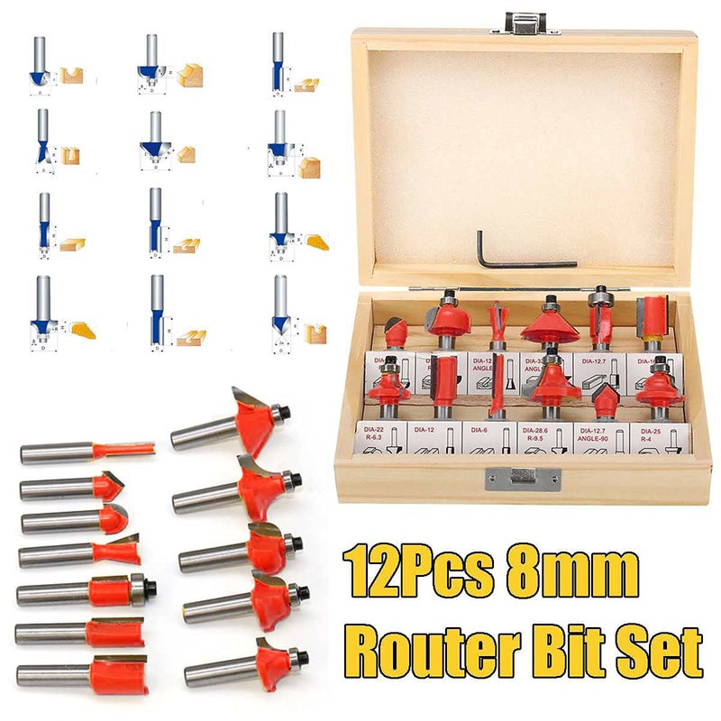 MLD MLD AN_01 12Pieces Multi Shapes RouterTrimmer Bit Set Combo with Wooden Box 14inch 635mm Shank Specially Designed for Woodworking 14inch Size 8 mmColorMulti MaterialCarbon steel  - Image 2