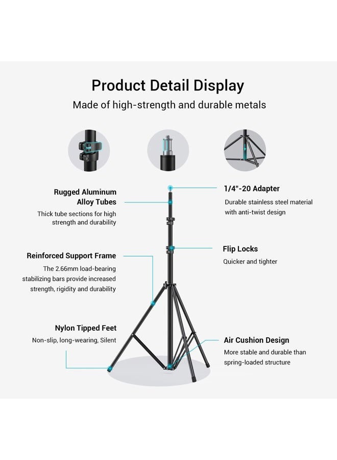 SMALLRIG Photography Light Stand 110"/9.2ft/280cm, Air-Cushioned Aluminum Photo Video Tripod Stand with 1/4" Screw for Softbox, Studio Light, Reflector and Ring Light, Max Load 8kg, RA-S280 - Image 4