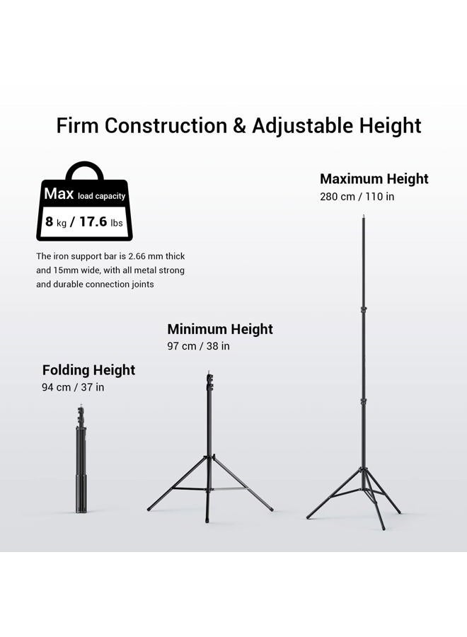 SMALLRIG Photography Light Stand 110"/9.2ft/280cm, Air-Cushioned Aluminum Photo Video Tripod Stand with 1/4" Screw for Softbox, Studio Light, Reflector and Ring Light, Max Load 8kg, RA-S280 - Image 2