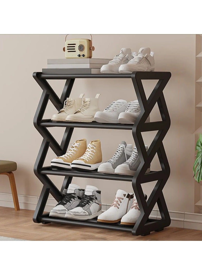 LINGWEI Modern 4-Tier Shoe Rack | Sturdy Plastic Frame, Aluminum Pipe, & Cloth Shelf | Space-Saving Organizer for Entryway, Bedroom, or Closet  - Image 1