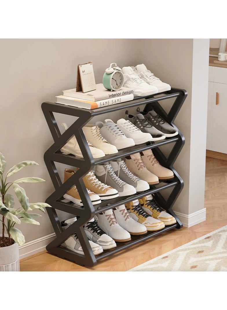 LINGWEI Modern 4-Tier Shoe Rack | Sturdy Plastic Frame, Aluminum Pipe, & Cloth Shelf | Space-Saving Organizer for Entryway, Bedroom, or Closet  - Image 4