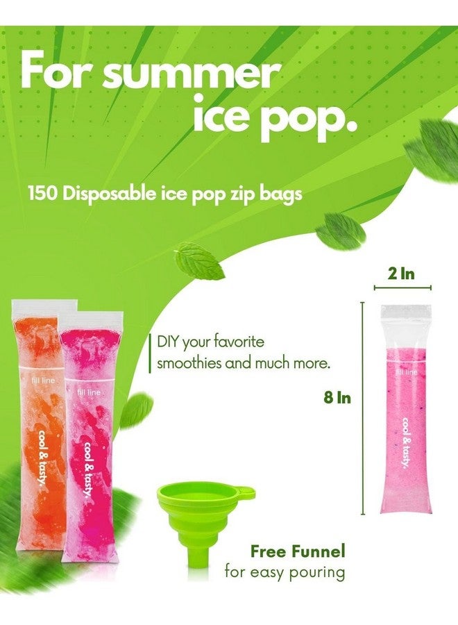 ANSMIO 150 Disposable Popsicle Mold Bags with Zip Seals, 8x2" Freezer Tubes for DIY Ice Pops, Yogurt, Juice & Fruit Smoothies - Includes Funnel, BPA-Free, Ice Pop Molds - Image 3