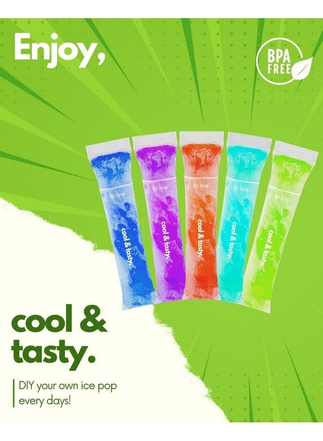 ANSMIO 150 Disposable Popsicle Mold Bags with Zip Seals, 8x2" Freezer Tubes for DIY Ice Pops, Yogurt, Juice & Fruit Smoothies - Includes Funnel, BPA-Free, Ice Pop Molds - Image 2