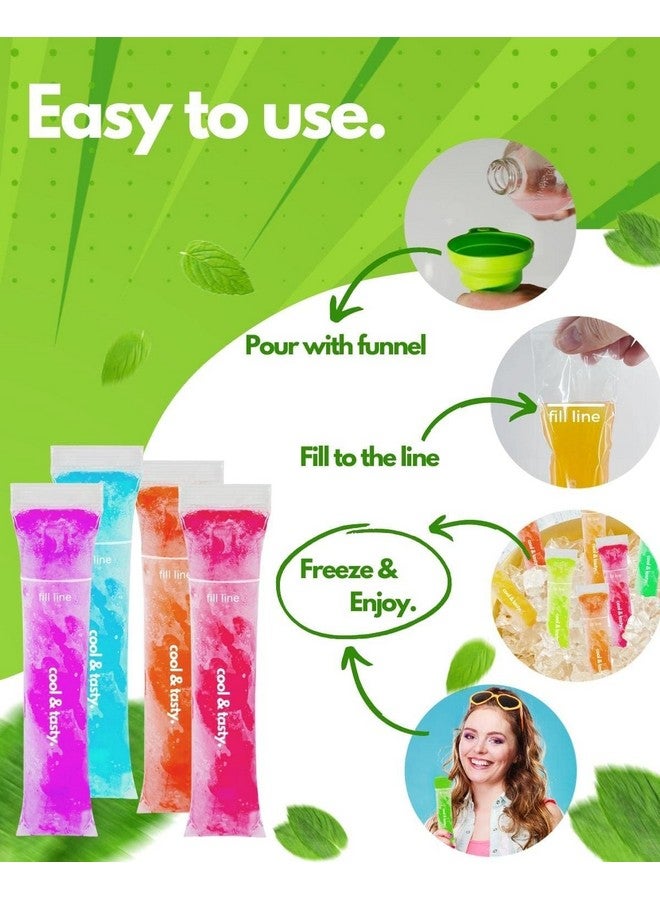 ANSMIO 150 Disposable Popsicle Mold Bags with Zip Seals, 8x2" Freezer Tubes for DIY Ice Pops, Yogurt, Juice & Fruit Smoothies - Includes Funnel, BPA-Free, Ice Pop Molds - Image 4