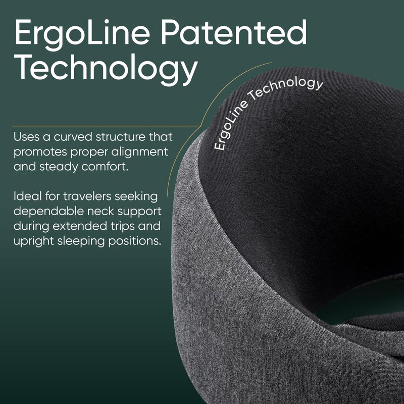 Proglobe Luxe Memory Foam Travel Neck Pillow for Airplanes, Ergonomic 360Â° Support with Soft Chin Support, Organic Cotton Cover, Compact Compression Bag, Ash Black - Image 2