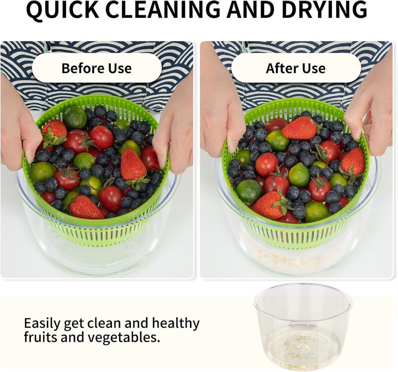 Vihoom Salad Spinner, Fruit and Vegetable Washer, Spin and Dry Salad Greens, 3 QT Lettuce Spinner with Bowl and Mesh Basket - Image 5