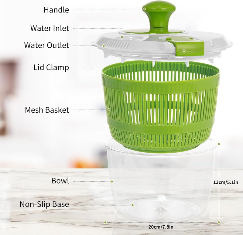 Vihoom Salad Spinner, Fruit and Vegetable Washer, Spin and Dry Salad Greens, 3 QT Lettuce Spinner with Bowl and Mesh Basket - Image 4