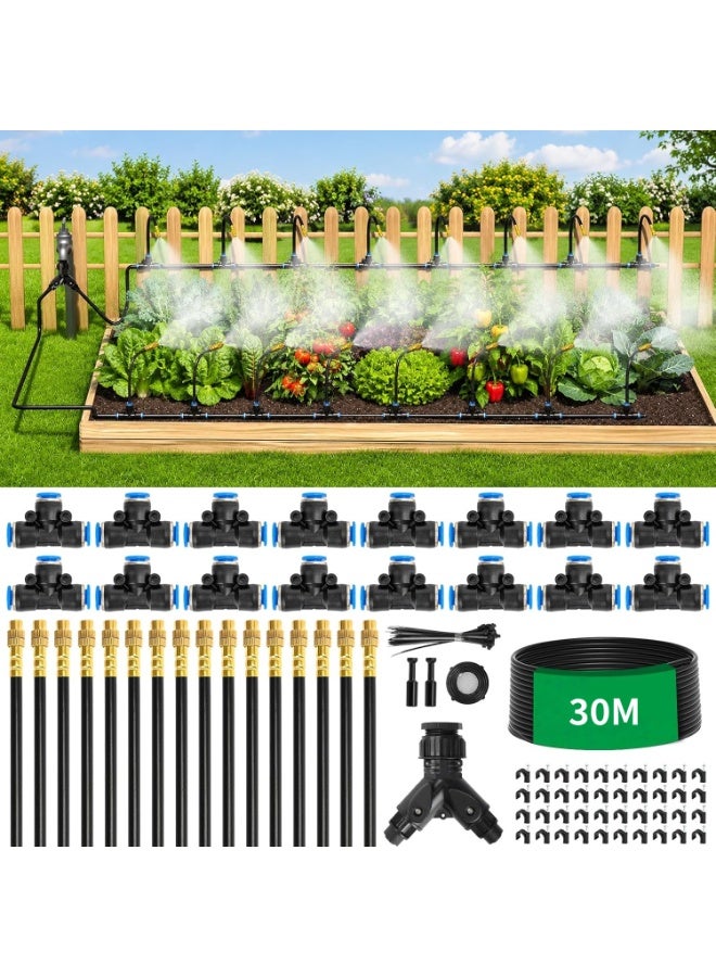 30m (100ft) 1/4" Drip Irrigation System, 2026-Upgraded Garden Watering Kit with 16 Adjustable Copper Nozzles, Automatic Misting Sprinkler System for Outdoor Garden, Lawn & Greenhouse (6mm Tubing) - Image 1