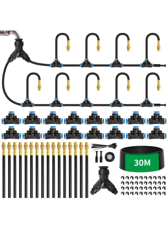 30m (100ft) 1/4" Drip Irrigation System, 2026-Upgraded Garden Watering Kit with 16 Adjustable Copper Nozzles, Automatic Misting Sprinkler System for Outdoor Garden, Lawn & Greenhouse (6mm Tubing) - Image 2