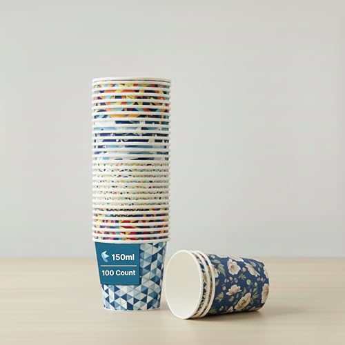 KAAGAT® 150 ml, 100 Count Disposable Paper Cups, Multicolor Eco-Friendly Drinking Cups for Wedding, Party, Picnic, Travel | Ideal for Tea, Coffee, Juice & Water, Use & Throw Party Glasses - Image 1