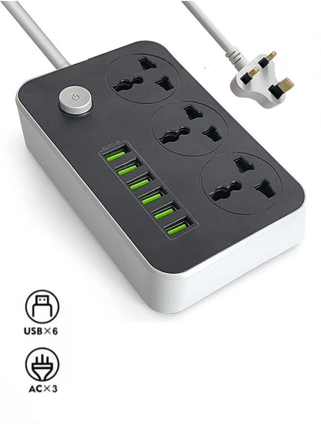 Generic 9 in 1 Power Strips Extension Cord, Power Socket with 3 Power Socket and 6 USB Ports, 2M Bold Extension Cord for Home and Office  - Image 1