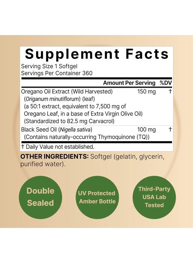 NatureBell Oregano Oil 7,500mg with Black Seed Oil, 360 Softgels | 360-day Supply Essential Oils for Immune Health | Retains High Concentrated Carvacrol & Thymoquinone – Non-GMO - Image 2
