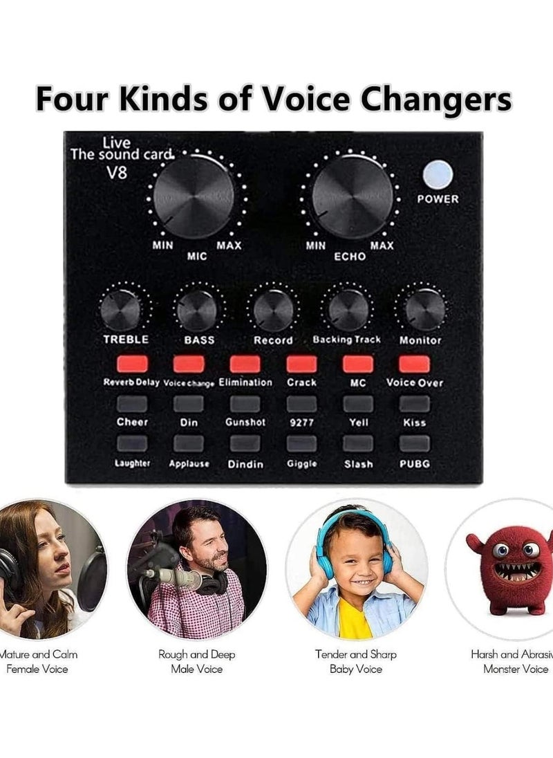 Festive Gallery - V8 External Sound Card Usb Phone Microphone For Mobile Computer Audio Interface With Bluetooth For Online Singing Chatting Live Video Streaming Music Recording Black - Image 1