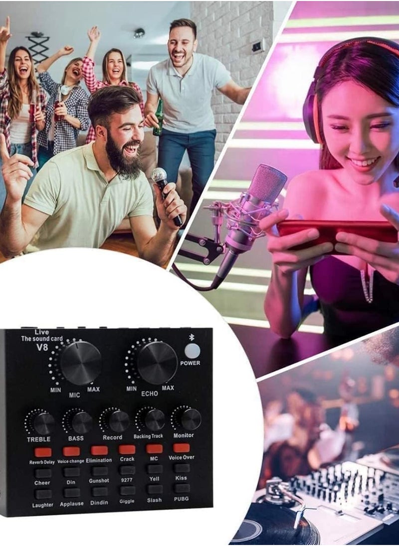 Festive Gallery - V8 External Sound Card Usb Phone Microphone For Mobile Computer Audio Interface With Bluetooth For Online Singing Chatting Live Video Streaming Music Recording Black - Image 1