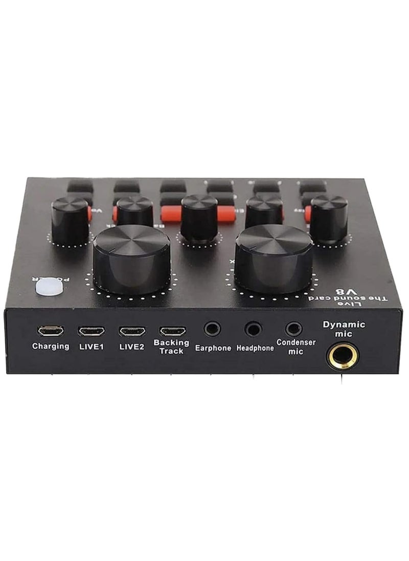 Festive Gallery - V8 External Sound Card Usb Phone Microphone For Mobile Computer Audio Interface With Bluetooth For Online Singing Chatting Live Video Streaming Music Recording Black - Image 1