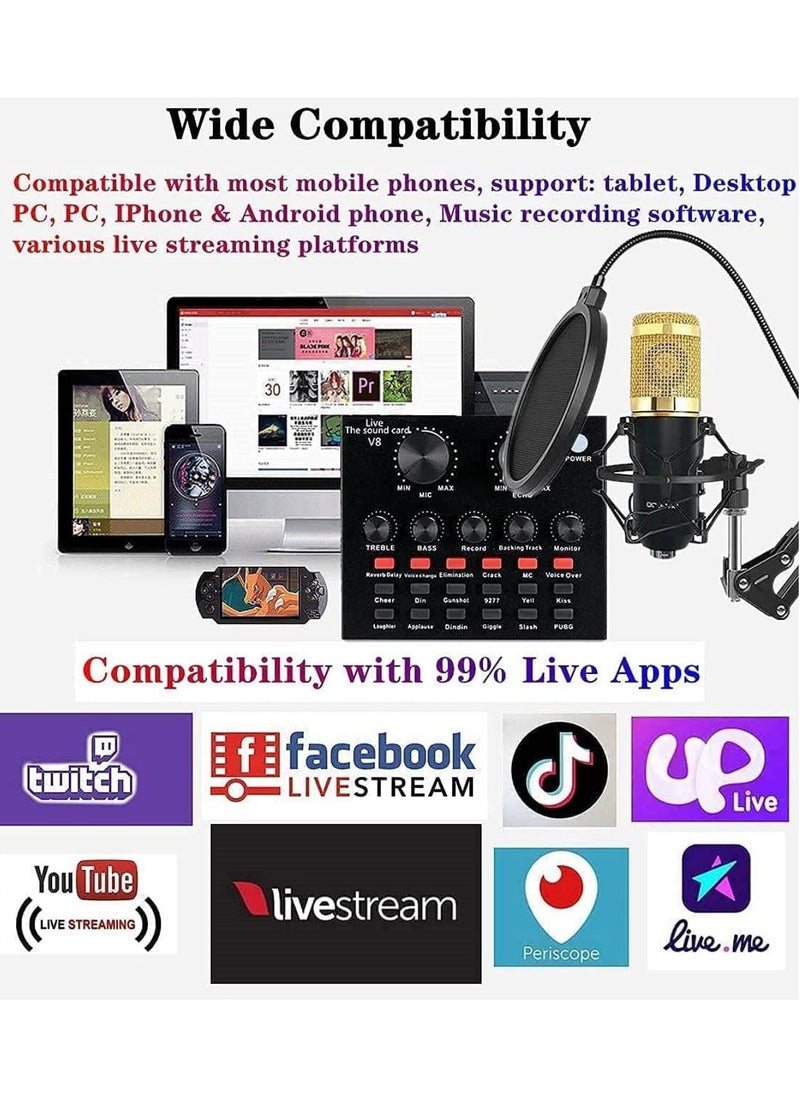Festive Gallery - V8 External Sound Card Usb Phone Microphone For Mobile Computer Audio Interface With Bluetooth For Online Singing Chatting Live Video Streaming Music Recording Black - Image 1