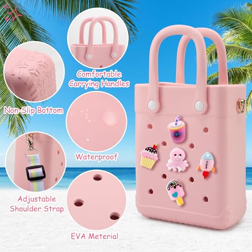 BKFOLIUM Mini Rubber Tote Bag, EVA Beach Tote with 30 Charms, Cute Bag for Little Girl & Women with Adjustable Shoulder Strap - Image 3