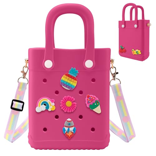 BKFOLIUM Mini Rubber Tote Bag, EVA Beach Tote with 30 Charms, Cute Bag for Little Girl & Women with Adjustable Shoulder Strap - Image 1