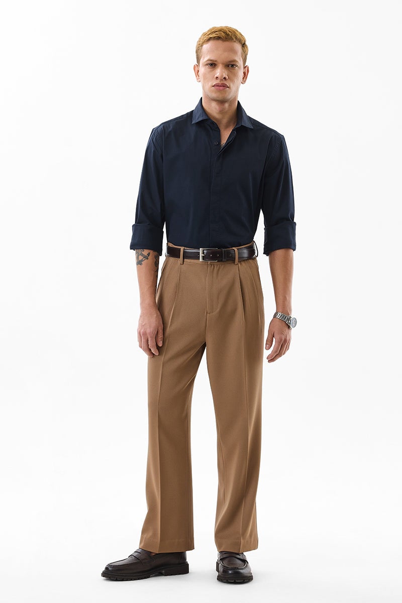 سنيتش قميص أزرق داكن بقصة ضيقة مطاطي - Image 3