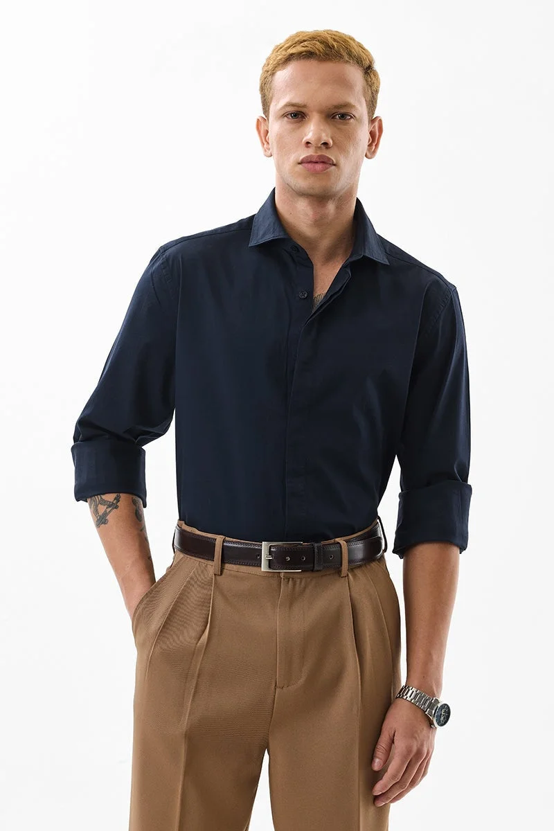 SNITCH Navy Slim Fit Stretch Shirt