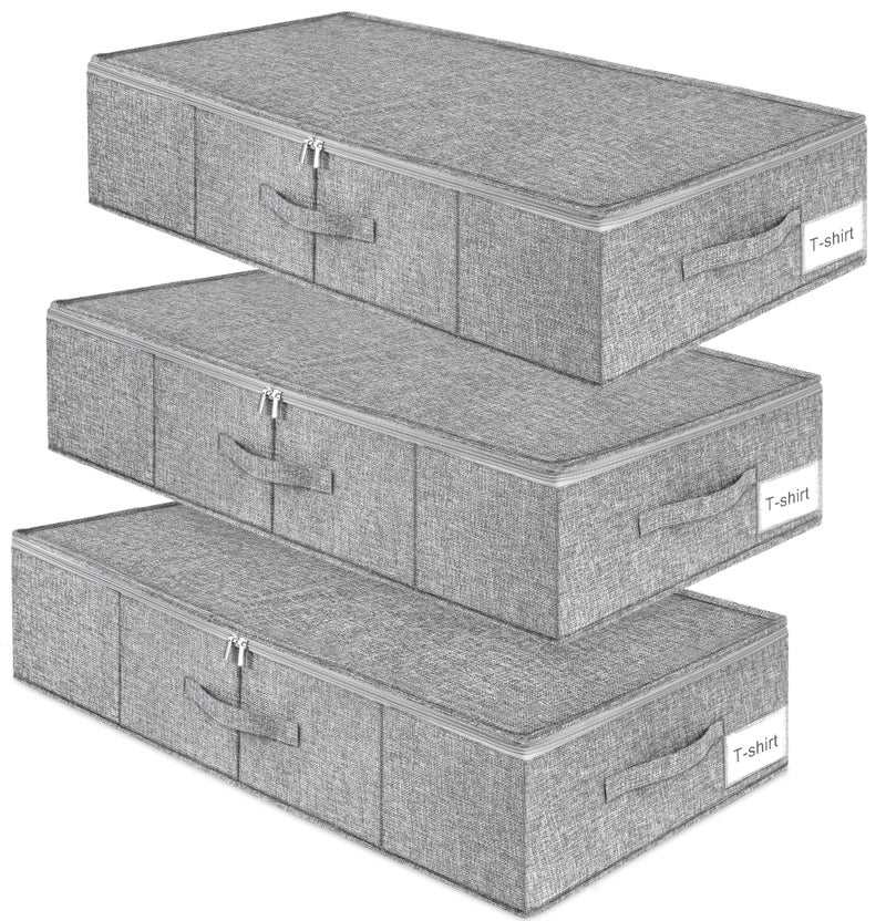 punemi Under Bed Storage 3 Pack Underbed Storage Container Bags With Lid Foldable Sturdy Clothes Storage Drawer Organizer W 3 Handles Ultra Thick Fabric Blanket Shoe Storage Box Grey