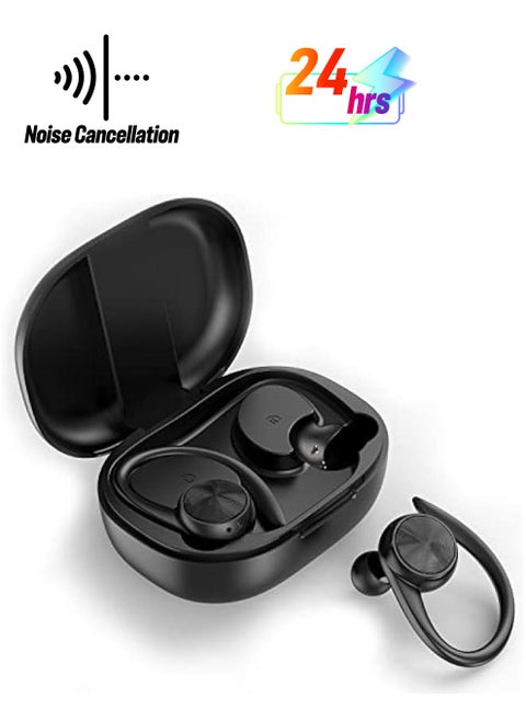 Wireless Earbuds with Earhooks Bluetooth Earbuds with Ear Hook Sport Waterproof Headphones Noise Cancelling Ear Buds with Microphone Running Workout Gym Earphones LED Power Display for Android iOS