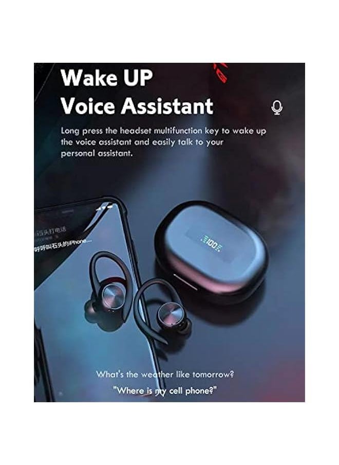 Wireless Earbuds with Earhooks Bluetooth Earbuds with Ear Hook Sport Waterproof Headphones Noise Cancelling Ear Buds with Microphone Running Workout Gym Earphones LED Power Display for Android iOS